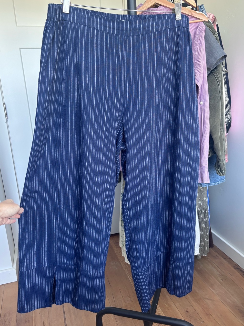 Habitat linen blend pinstripe Wide Leg pants Lagenlook boho Sz L